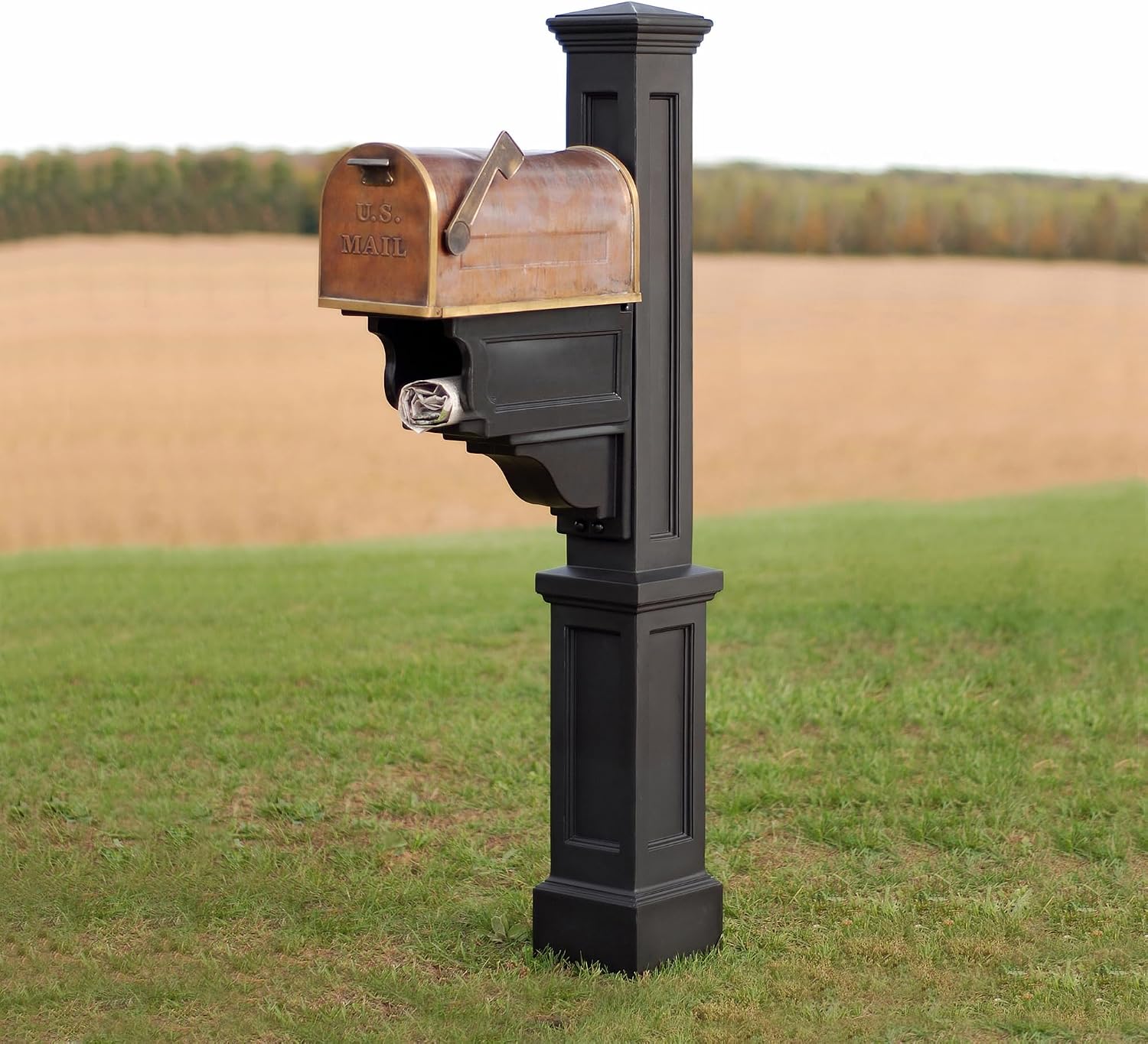 Mayne Dover Single Arm Mail Post - Black - 25.5in x 8in x 56.5in - Standard Post, Arm & Hardware Kit Included (5810-B)