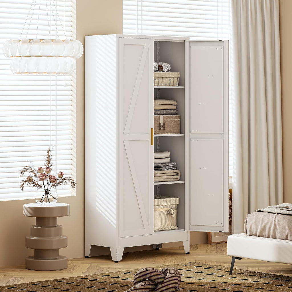 61' H White Storage Cabinet,Metal Pantry Cabinets with Doors,Tall Cabinet,Kitchen Pantry Storage Cabinets