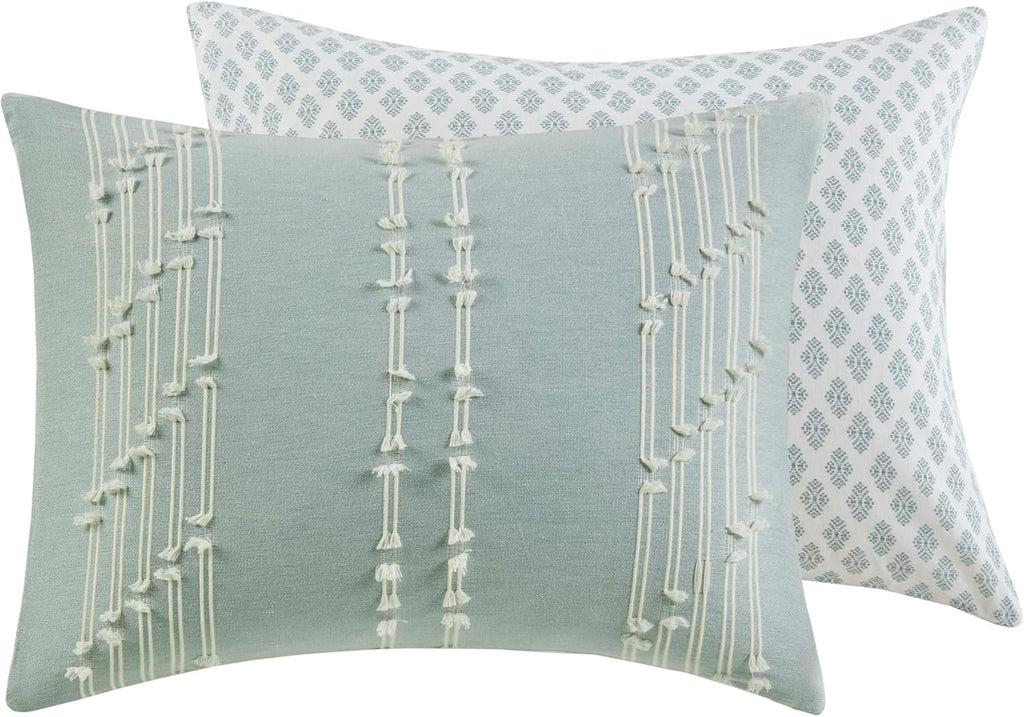 INK+IVY 100% Cotton Comforter Set Trendy Stripe Textured Design, Modern Down Alternative, All Season Cozy Bedding with Matching Shams, Full/Queen, Aqua Reversable Stripes