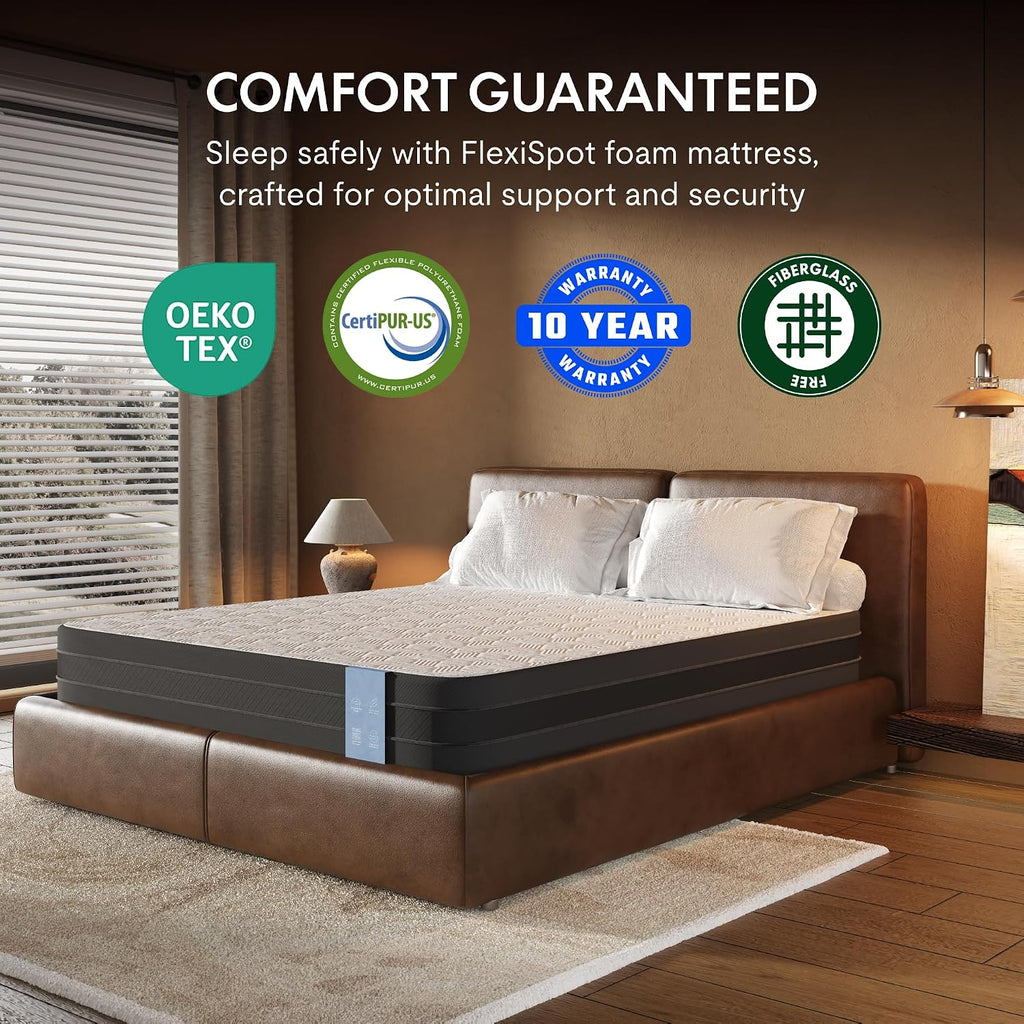 FLEXISPOT Queen Size Adjustable Bed Frame Base with 10 Inch Gel Memory Foam Mattress, Simultaneous Head & Foot Incline, Viscose from Bamboo, Medium Firm, Certi-PUR & Oeko-TEX Certified.