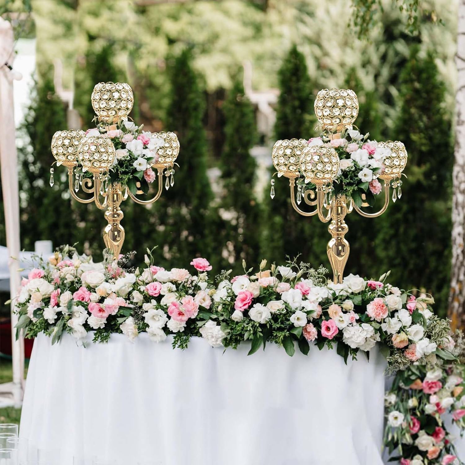 4Pcs 22 Inch Tall 5-Arm Gold Elegant Crystal Candelabra – Fancy Looking Candle Holder, Perfect for Your Table Centerpiece, Wedding & Christmas Dinner Party Events, Home Decor