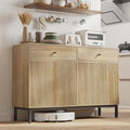 Mericonia Farmhouse Buffet Sideboard Cabinet with Storage, Fluted Coffee Bar with Doors and Adjustable Shelves, Modern Wood Console Cabinet with Drawers (4 Door, Natural 2 Drawer)