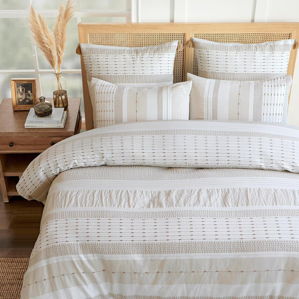 Levtex Home - Pickford Beige Comforter Set - Full/Queen Comforter + Two Standard Pillow Cases - Jaquard - Beige, Taupe and Cream - Comforter (90 x 94in.) and Pillow Case (26 x 20in.) - Cotton