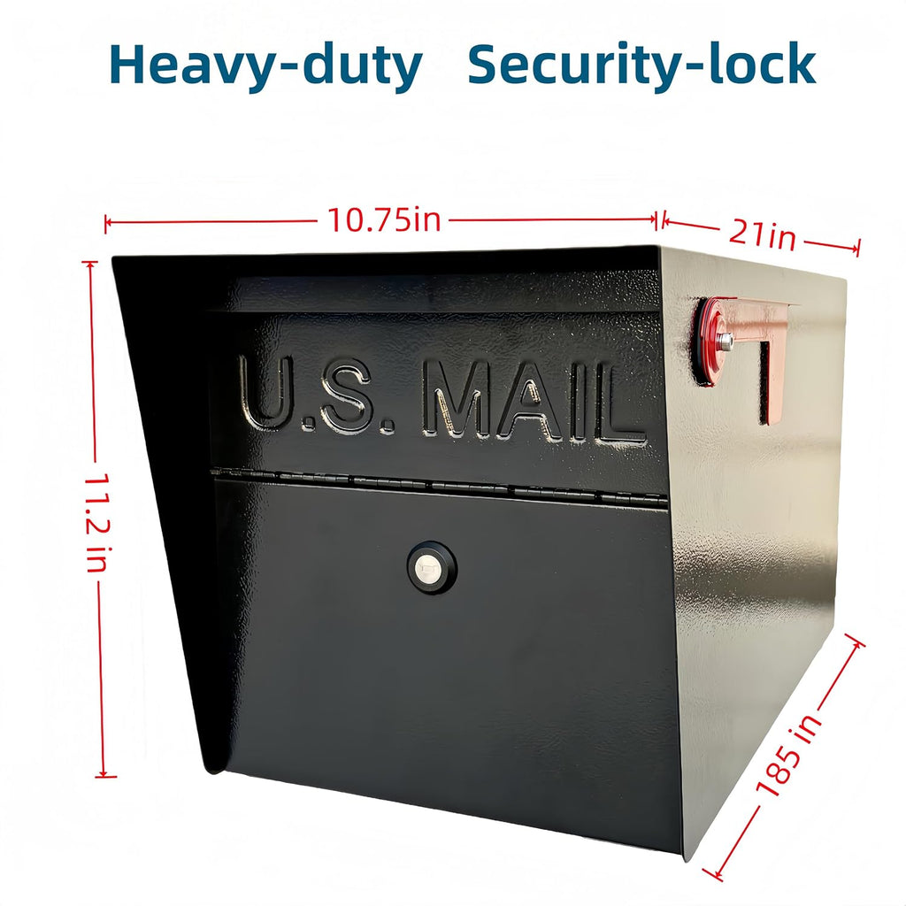 Mailbox,with Mounting Post,Comes with 4 Keys, Mailboxes for Outside,Locking Mailbox,Large,Black,Metal Mail Box,Heavy Duty,