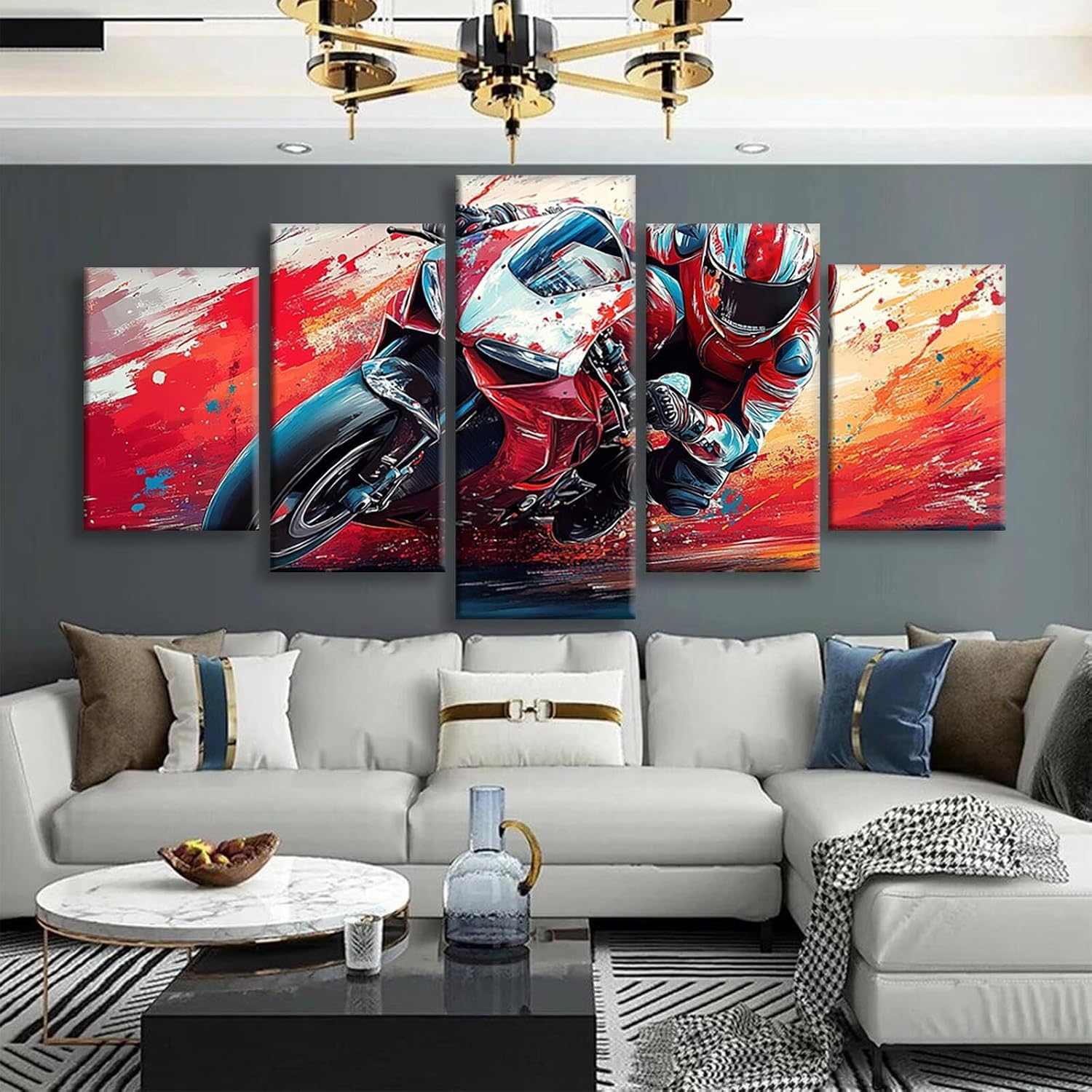 Car Diamond Art 5 Piece Diamond Painting Man 5D Full Square Drill Dimond Art Paintings Crystal Rhinestones Crafts for Adults Gem Painting for Home Decor, Large Artwork for Wall 48 x 100 Inch, Model162