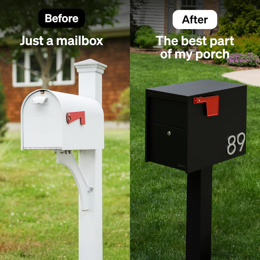 Adoorn Lockable Post Mount Mailboxes for Outside - Large Anti-Theft Locking Mailbox for Packages and Letters - Weatherproof Construction - Durable Steel - 15.5' H x 12' W x 18.5' D - Black