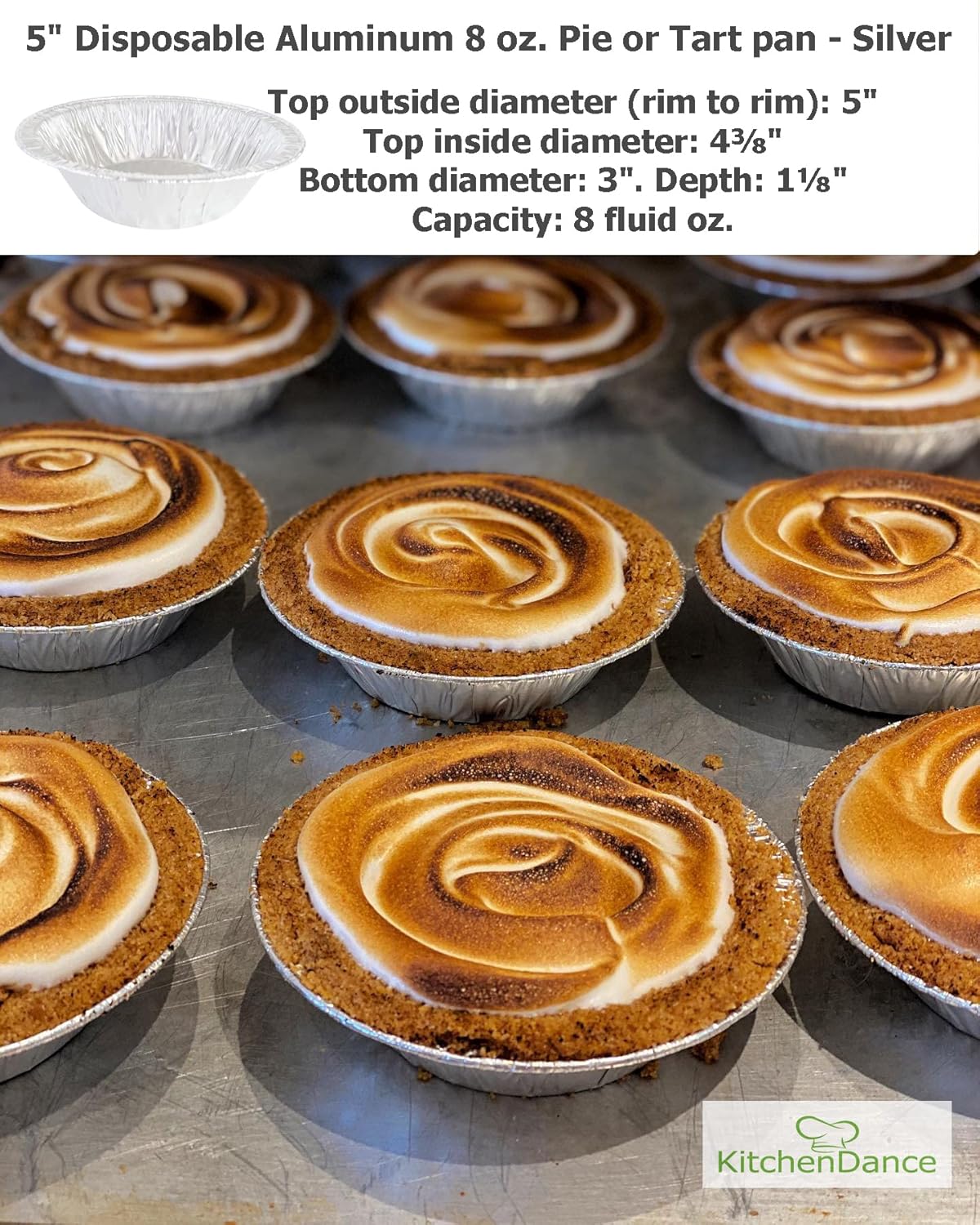 Safca KitchenDance Disposable Aluminum Foil Tart Pan with Lid - 5' Aluminum Foil Individual Pie Pans, Mini Pie Pans, Pot Pie Tins, Baking Pan Perfect for Pies, Cobblers - 501P, (250)