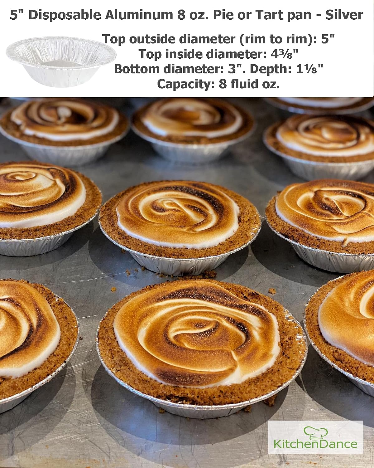 Safca KitchenDance Disposable Aluminum Foil Tart Pan with Lid - 5' Aluminum Foil Individual Pie Pans, Mini Pie Pans, Pot Pie Tins, Baking Pan Perfect for Pies, Cobblers - 501P, (1000)
