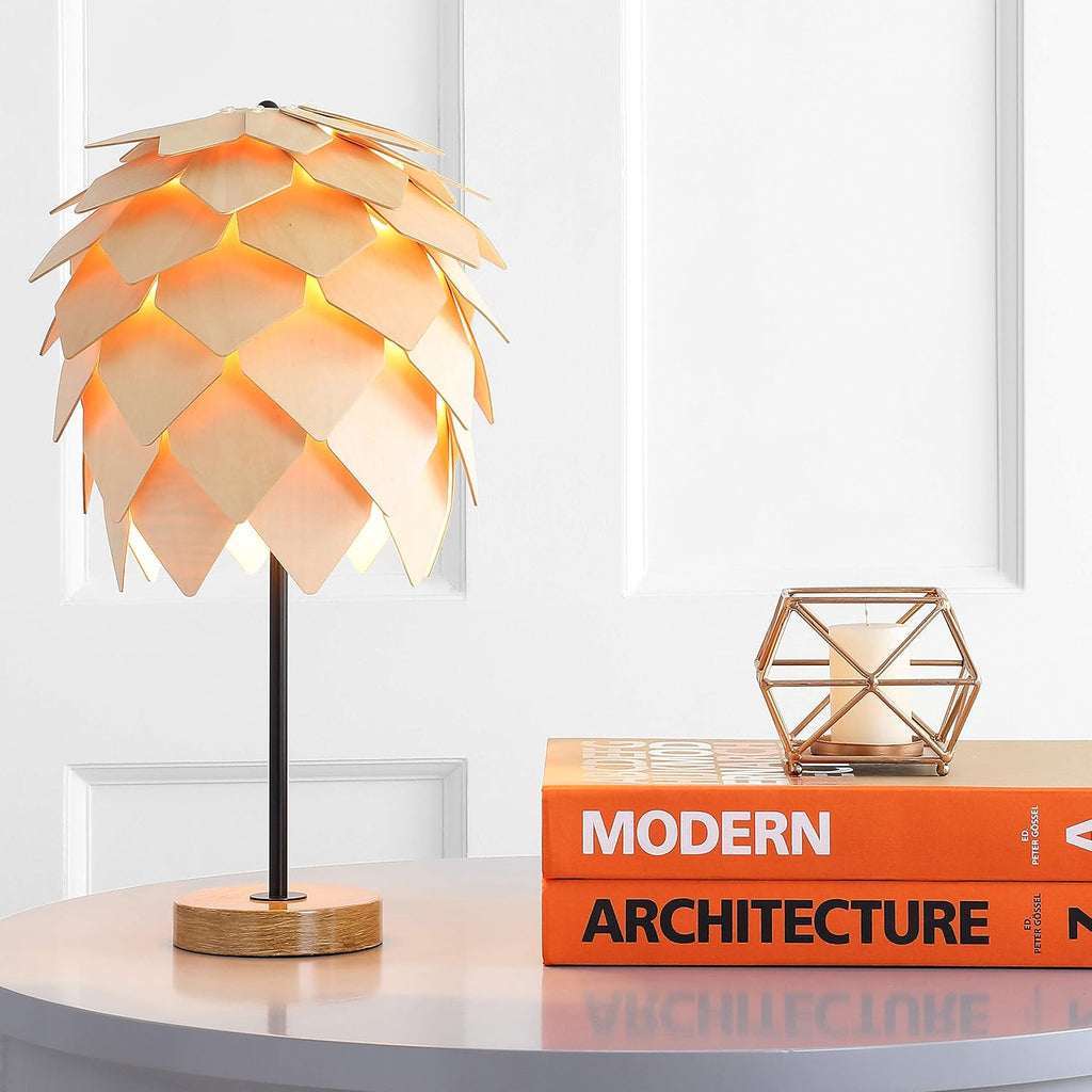JONATHAN Y 20.5' Natural and Black Pinecone Wood and Metal LED Table Lamp, Contemporary Organic Modern Scandinavian Desk Lamp for Living Room Bedroom, LED Bulb Included JYL6123A
