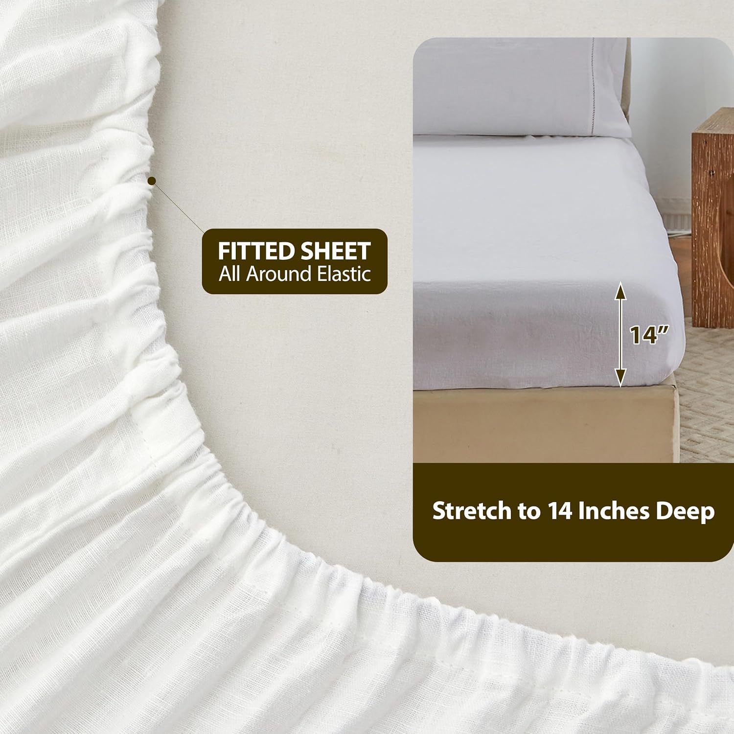 Simple&Opulence 100% Linen Hollow Hemstitch Sheet Set -4 Pieces European Flax Pure Washed Bed Sheets (1 Flat Sheet, 1 Fitted Sheet,2 Pillowcases) -Breathable and Soft (Hemstitch White,Queen)