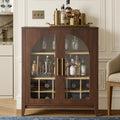 FORTUNETEC Wine Bar Cabinet with Glass Doors, 31.5' Liquor Cabinet with Wine and Glass Rack, Mid Century Modern Sideboard Buffet Cabinet with Storage for Living Room Kitchen Dining Room, Walnut
