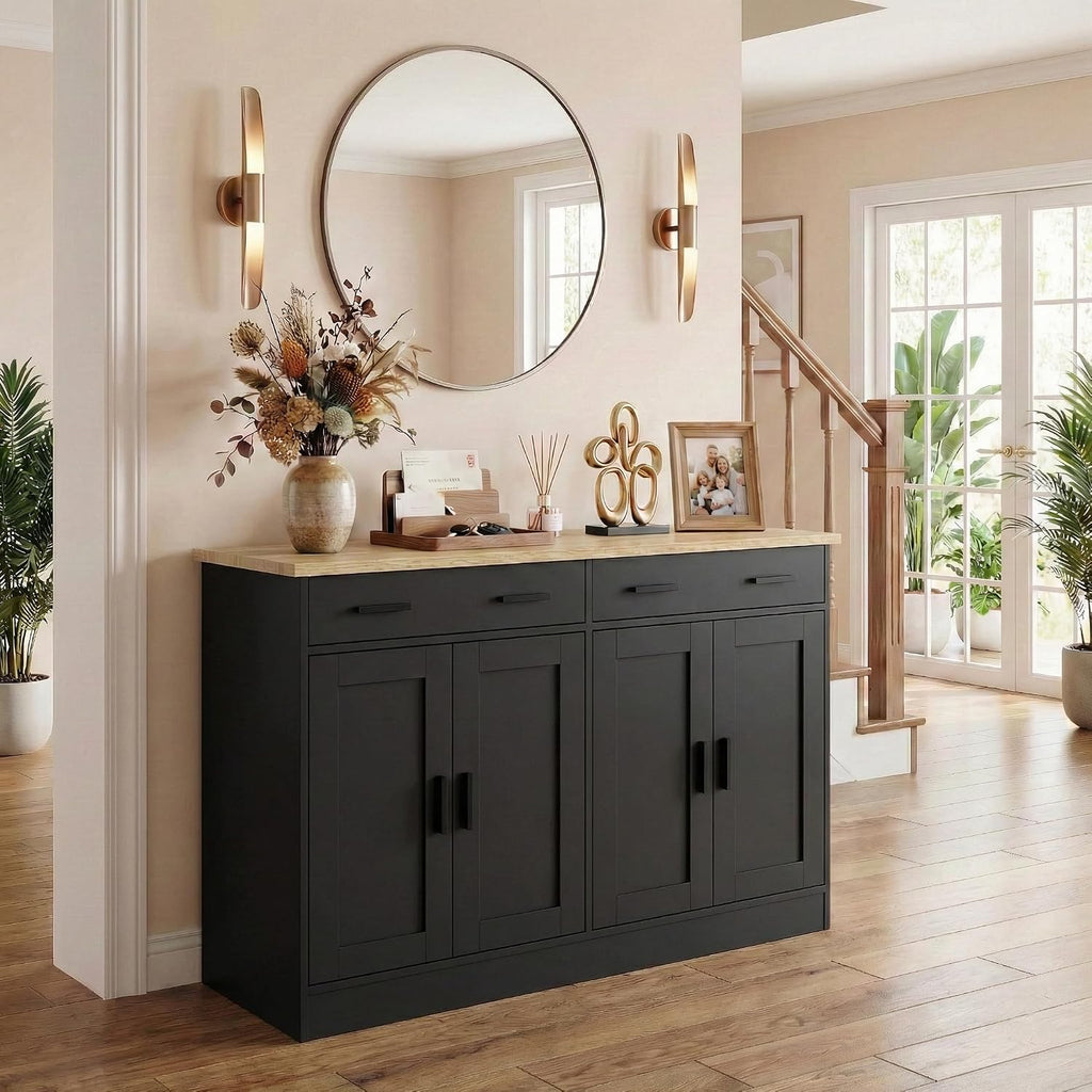 Anystyle 53' Black Buffet Cabinet with Storage, Kitchen Sideboard Buffet Server with 2 Drawers & 4 Doors, Modern Coffee Bar Cabinet Credenza for Dining Room, Living Room, Hallway