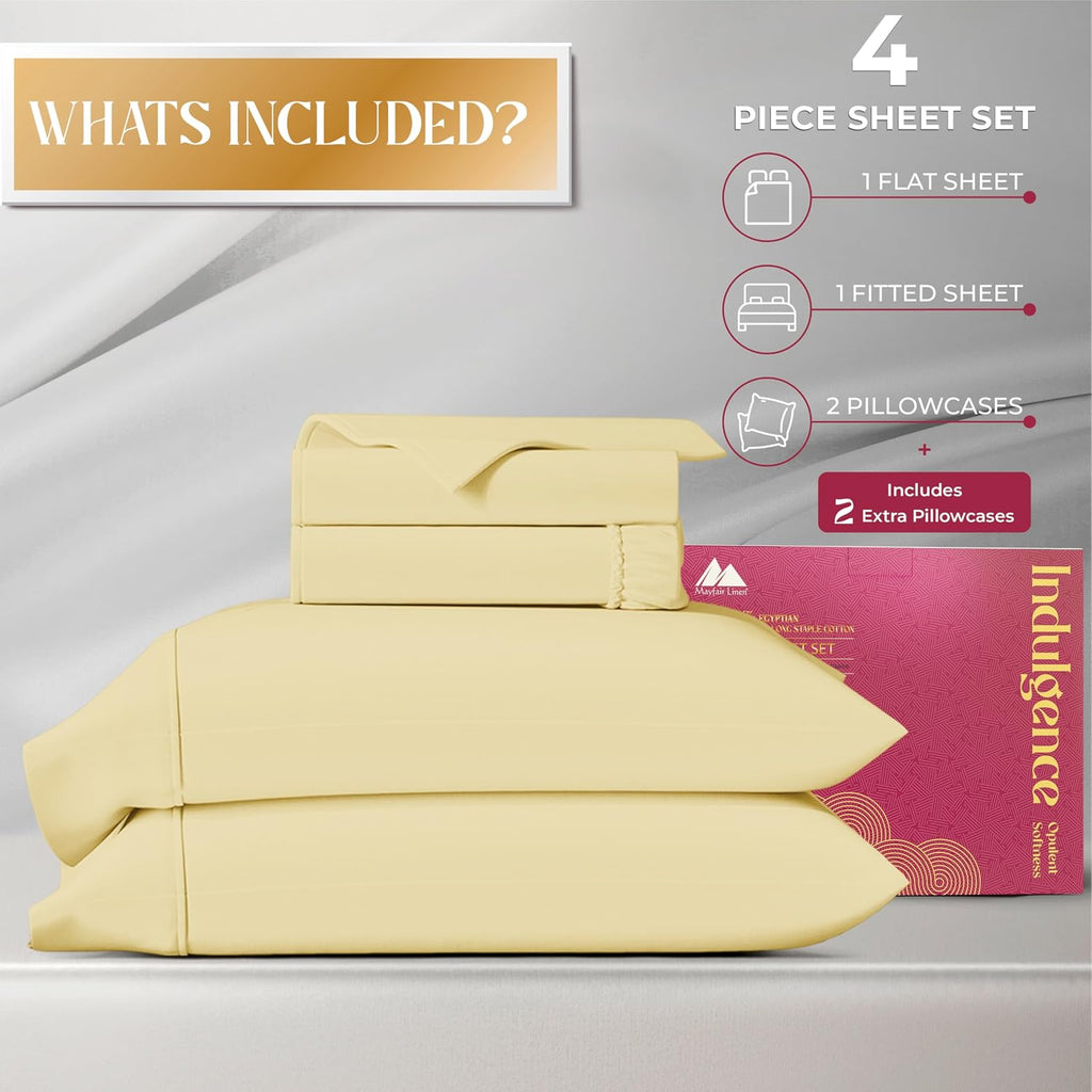 Mayfair Linen 100% Egyptian Cotton Sheets California King Size - High Thread Count 4 PC Cal King Sheet Egyptian Cotton, Soft, Cooling Sateen Sheets, High Thread Count Sheet California King - Beige