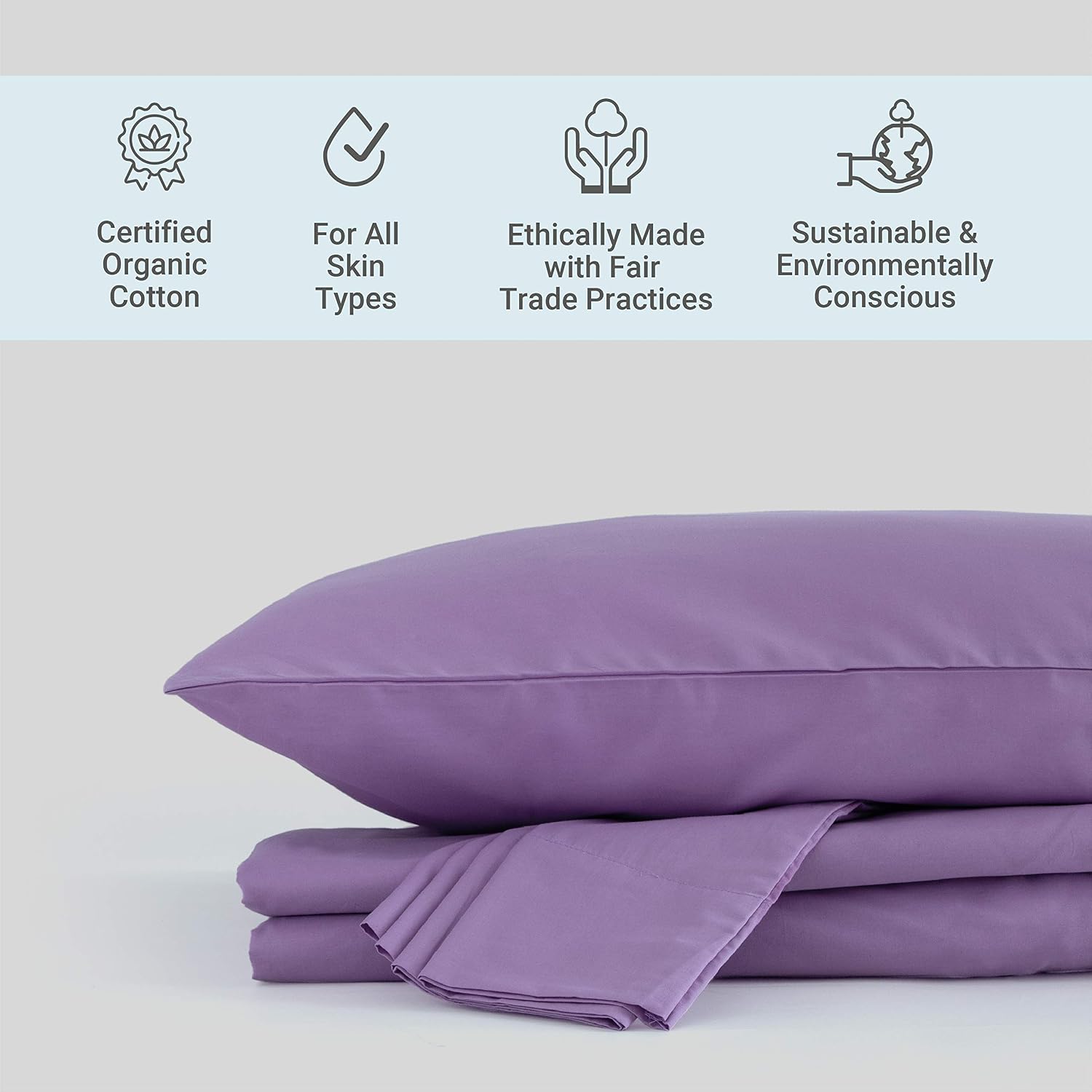 Fabdreams 100% Organic Cotton Percale Weave Queen Size Sheet Set | 300 Thread Count | GOTS Certified | Long Staple Cotton | Cool Crisp Breathable | Fits Upto 17' Deep Pocket | Lilac