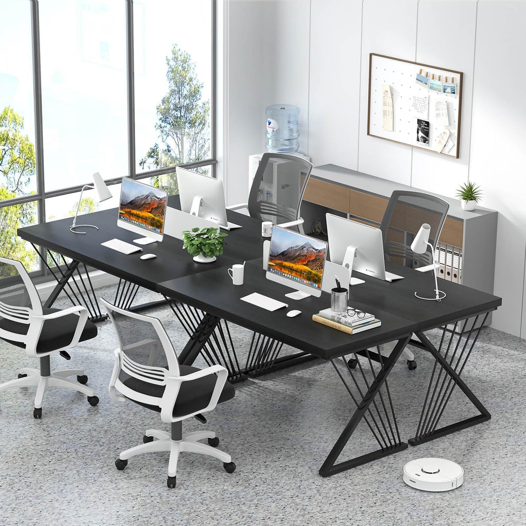 FOLUBAN Black Desk, Modern Wood and Metal Computer Desk for Home Office, Simple Writing Work PC Desks for Bedroom, Industrial Study Gaming Table for Living Room, Black, 53 Inch