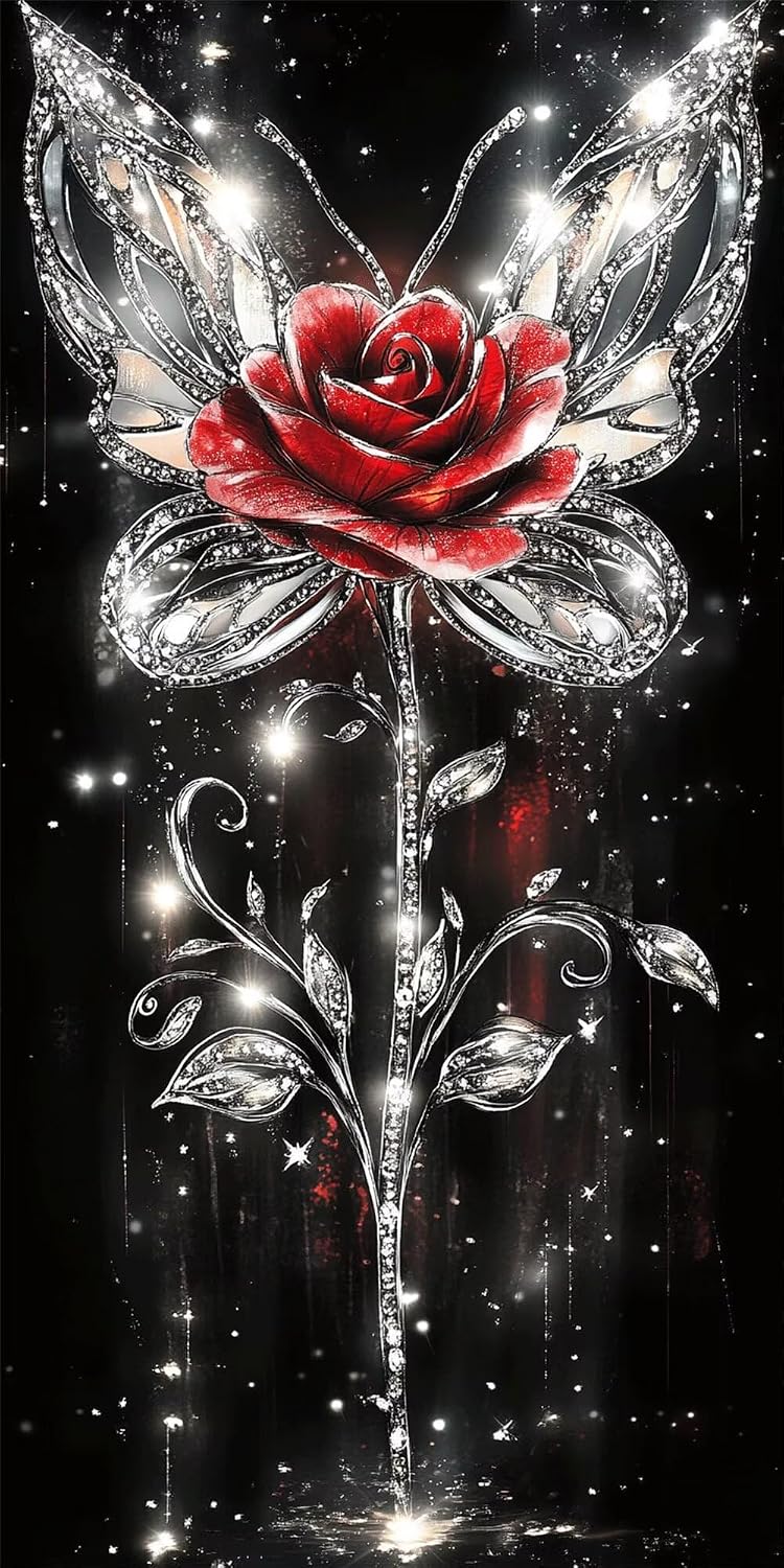 Diamond Art Kits for Adults Rose Diamond Painting Kits, 5D DIY Round Butterfly Full Drill Dimond Art Paintings Rhinestones Crafts for Adults for Gift Home Wall Decor, Large Size 36 x 72 Inch, Model939