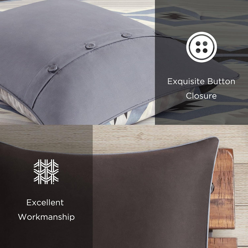 Woolrich Cal King Comforter Set, Southwestern Aztec 8 Piece Bedding Set, Oversized All Season Down Alternative Comforter with Shams, Euro Shams, Decorative Pillows & Bedskirt, Rustic Cabin, Blue