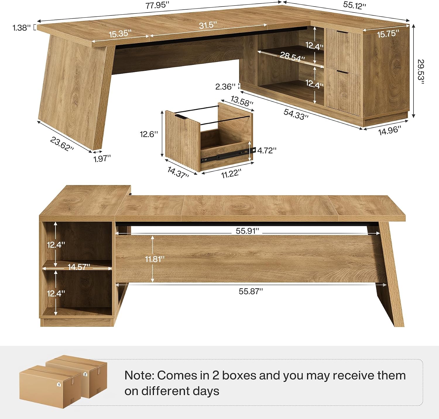 Tribesigns 78-Inch L-Shaped Executive Desk, Large Computer Desk with 2 Drawers and Storage Shelves, Business Furniture Workstation for Home & Office (Light Brown)
