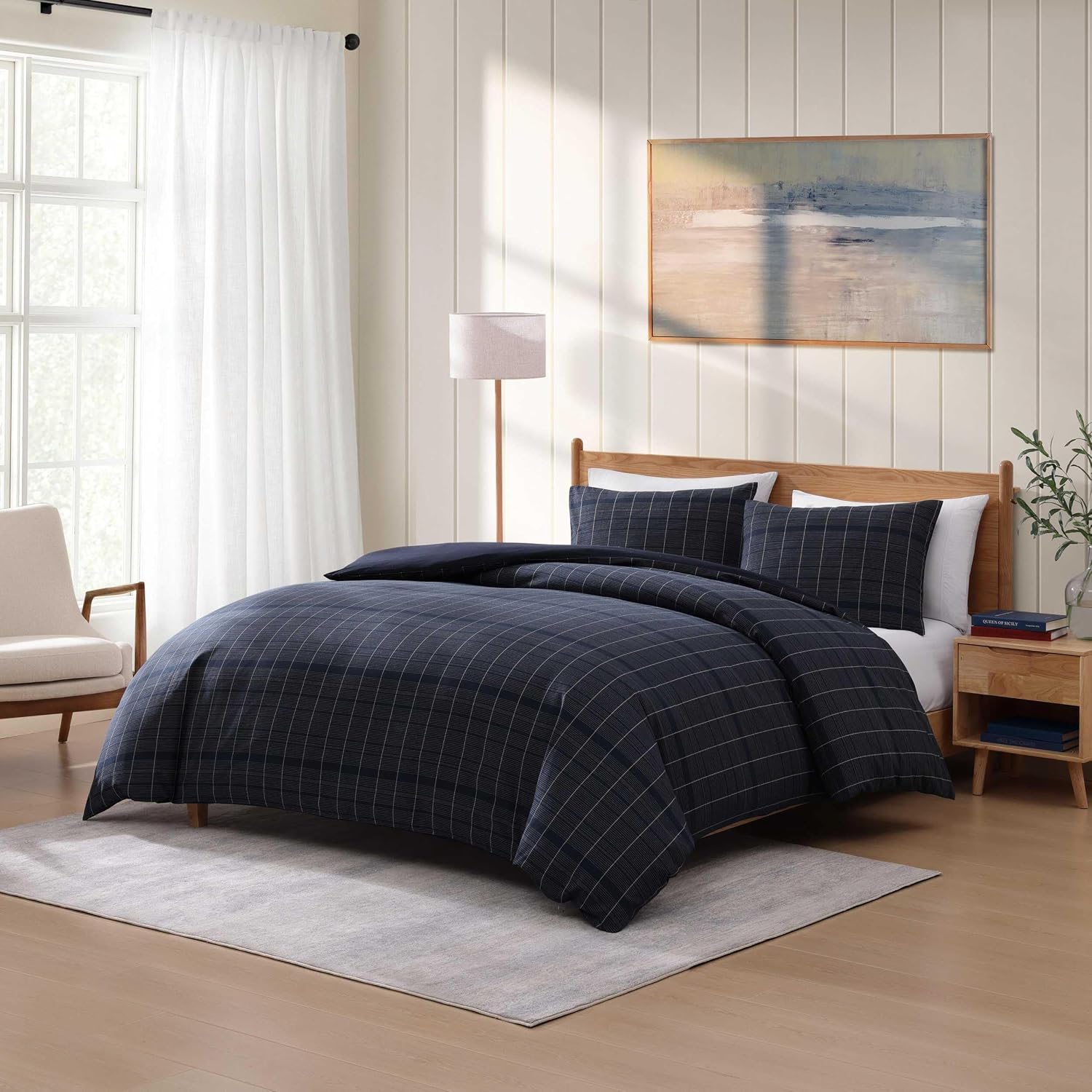 Tommy Hilfiger - Queen Duvet Cover Set, Textured Yarn-Dyed Bedding with a Lightweight Feel for Year Round Comfort, 3 Piece Bed Set with Matching Button Closure Pillowcases (Cold Spring Blue)