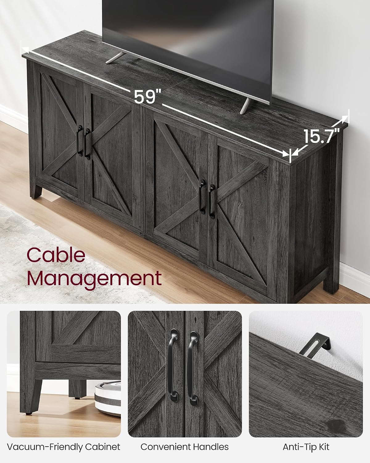 VASAGLE LIRY Collection - Storage Cabinet, Buffet Cabinet, Sideboard, Credenza, with Adjustable Shelves, for Living Room, Entryway, Antique Charcoal ULSC381T04