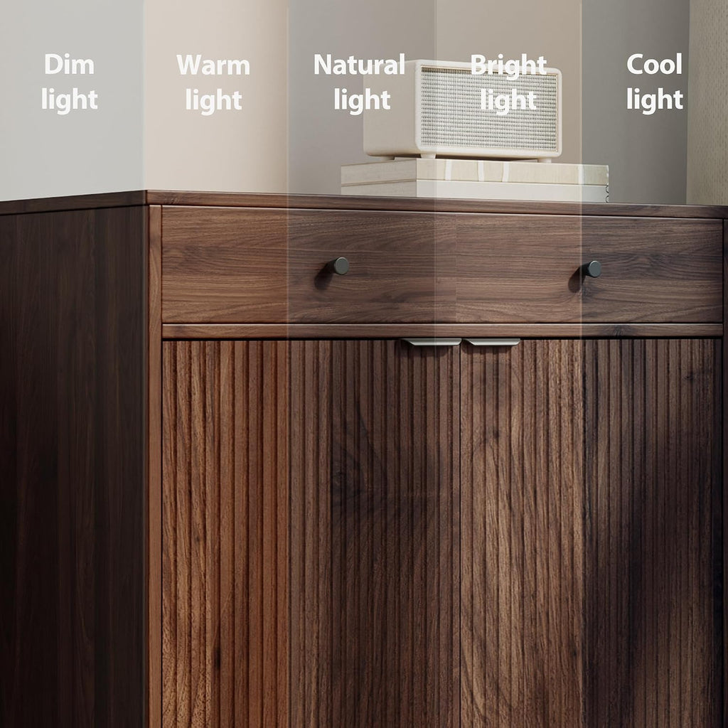 Mericonia Farmhouse Buffet Sideboard Cabinet with Storage, Fluted Coffee Bar with Doors and Adjustable Shelves, Modern Wood Console Cabinet for Kitchen, Livingroom (Fluted 2 Door, Walnut)