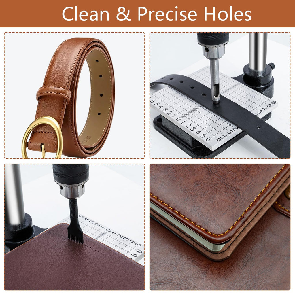 CXRCY Leather Hole Puncher & Press Machine, Manual Hole Punch Set for Leatherworking DIY Craft Leather Hole Punching,Setting Rivets,Button Snaps with 13pcs Punches, PP & Aluminum Plate