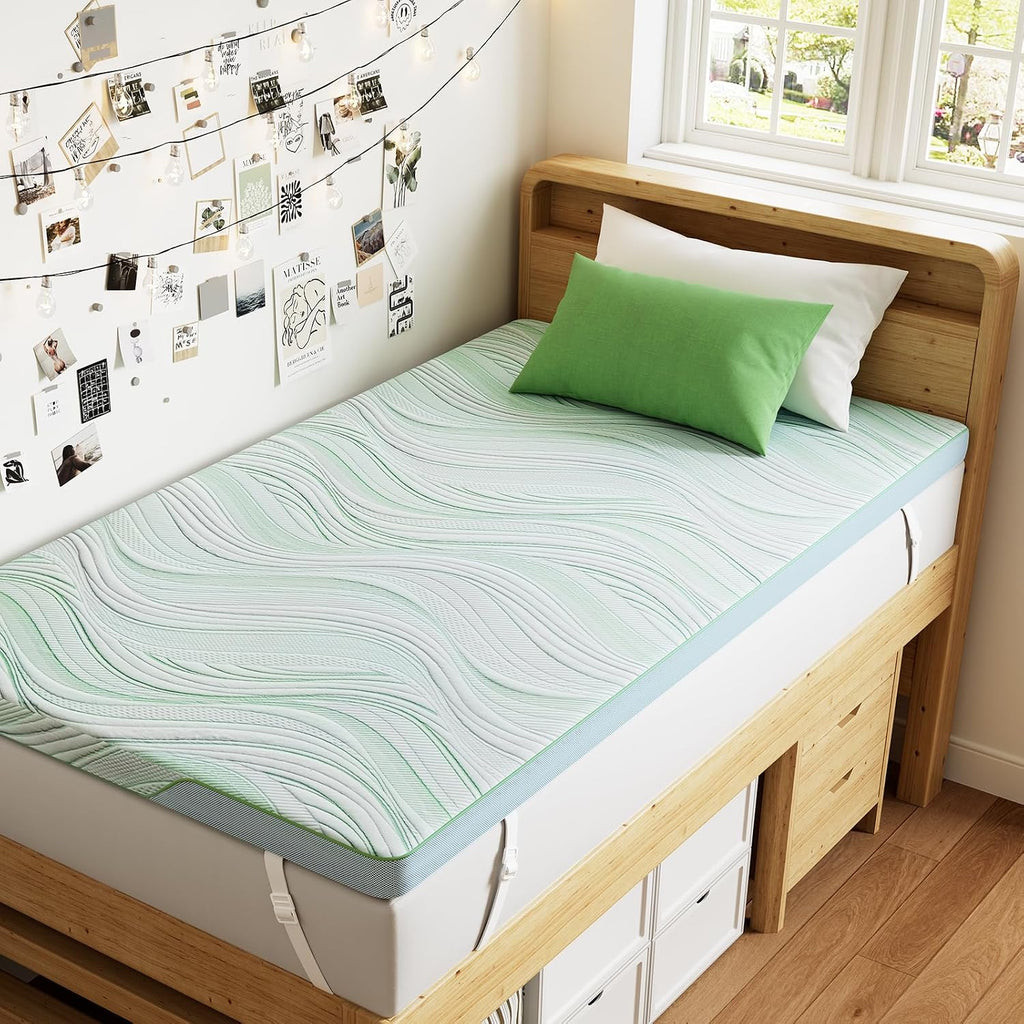 PERLECARE Twin-XL Mattress Topper, 3 Inch Dual Layer Gel Memory Foam Bed Topper with Bamboo Cover, Medium Firm Support for Pressure Relief, Removable Washable Cover, Non-Slip Design