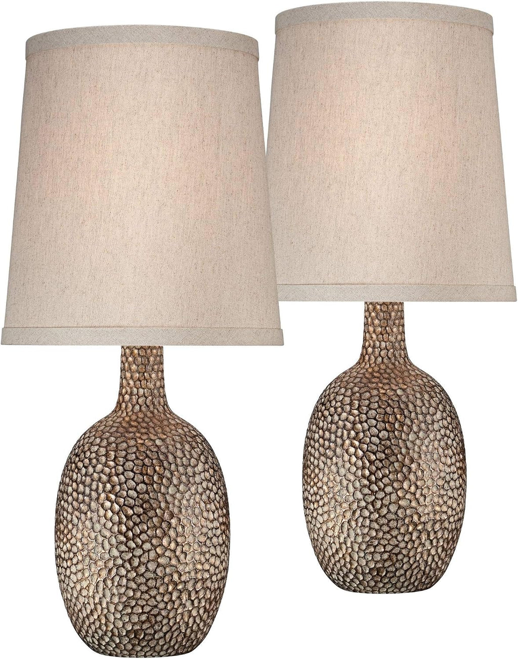 360 Lighting Chalane Rustic Farmhouse Accent Table Lamps 23 1/2' Tall Set of 2 Antique Bronze Hammered Textured Natural Linen Shade for Bedroom Living Room House Bedside Nightstand Office