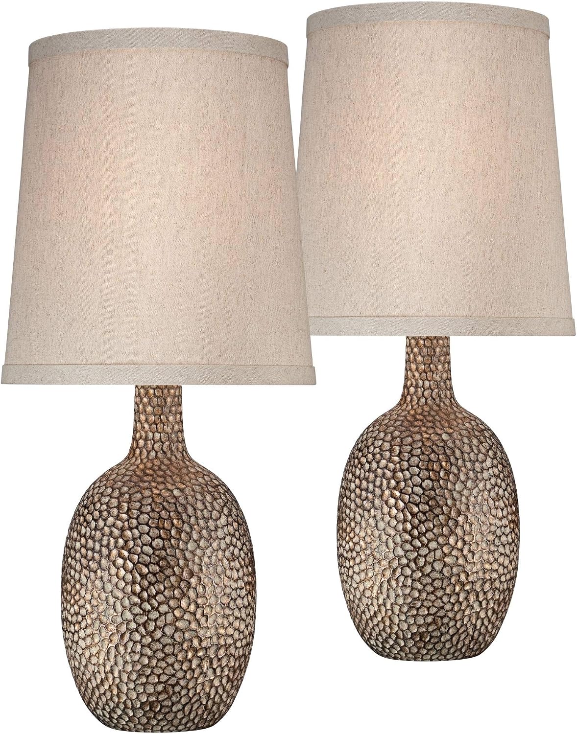 360 Lighting Chalane Rustic Farmhouse Accent Table Lamps 23 1/2' Tall Set of 2 Antique Bronze Hammered Textured Natural Linen Shade for Bedroom Living Room House Bedside Nightstand Office