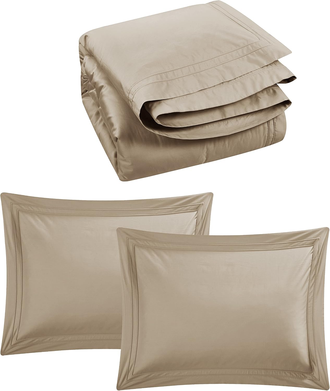 Casabolaj Triomphe Collection 3 Pieces Do Not Include Filling Champagne Khaki Color King Size Duvet Cover Set 100% Egyptian Cotton Sateen 400 Thread Count Luxury handcraft(Khaki,King)