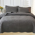 MarCielo 3-Piece 100% Cotton Oversized Bedspread Lightweight Quilt Coverlet Embroidery Farmhouse Bedding Set T0 (Dark Grey, Oversized Queen (100'x106'))