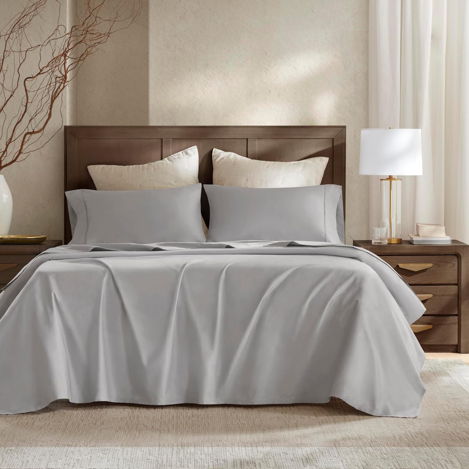 Harbor House Luxury 100% Egyptian Cotton Sheet Set, 400 Thread Count Sateen Weave, Soft & Breathable Bed Sheets with Deep Pocket, 4-Piece Queen Bedding Set, Gray