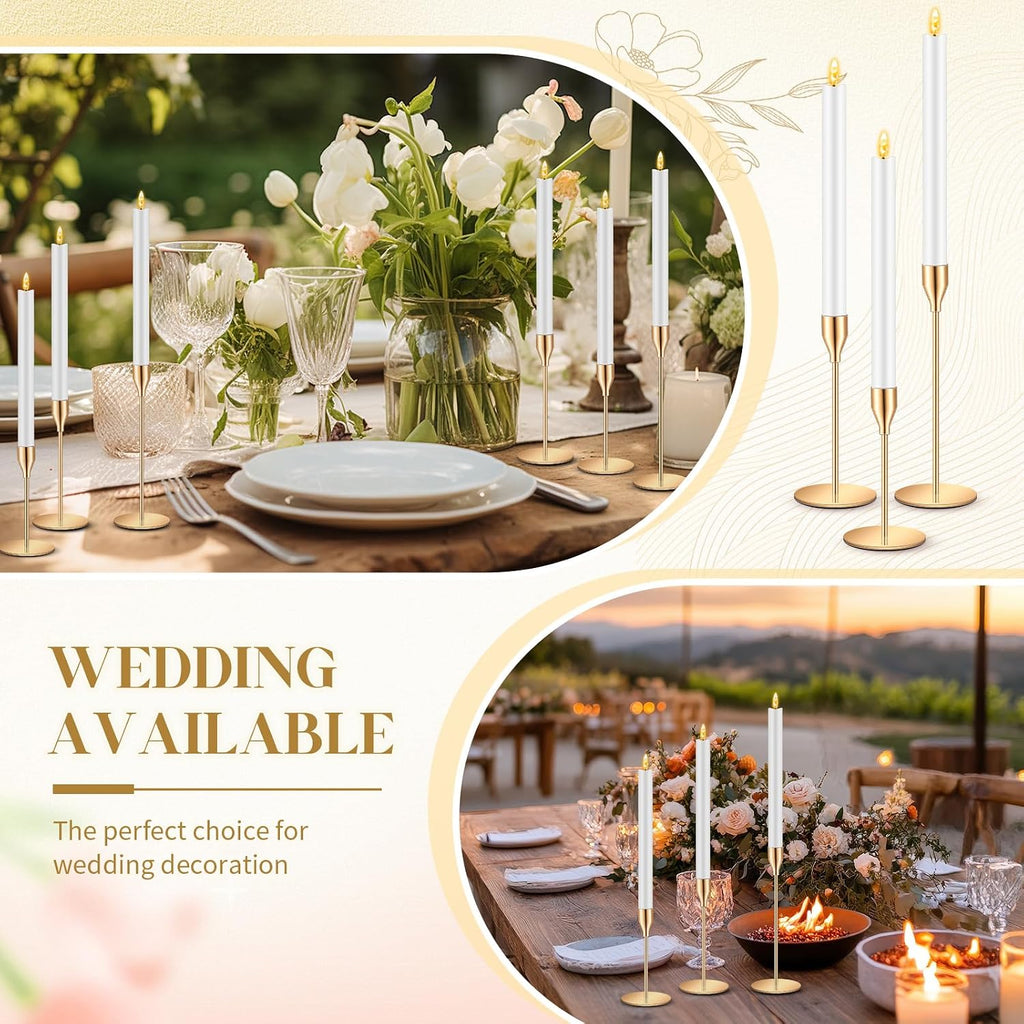 FillTouch 60 Pcs Gold Candlestick Holders with LED Flameless Candles Bulk Includes 30 Metal Candle Holders and 30 Battery Operated Candles for Wedding Table Centerpieces Home Decor(White)