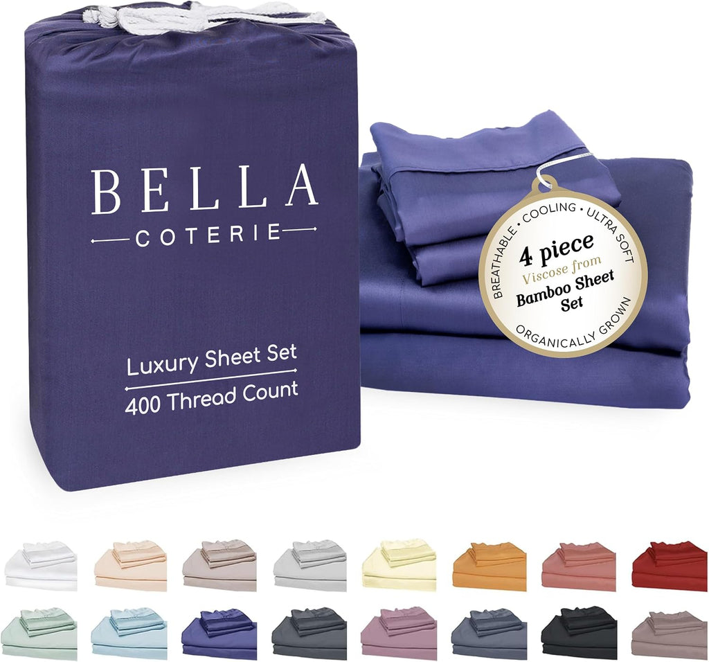 Bella Coterie Luxury Bamboo Viscose Queen Size Sheet Set | 100% Organically Grown | Ultra Soft | Cooling for Hot Sleepers | 18' Deep Pocket [Twilight Blue]
