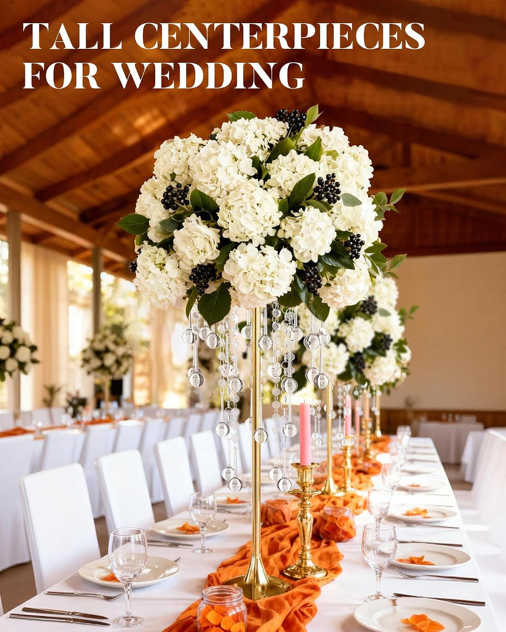 12 Pcs Tall Gold Crystal Wedding Centerpieces for Tables - 29.53' Tall Flower Stand for Wedding with Crystal Gold Vases for Centerpieces - 108g Weighted Base (Bases para Centros De Mesa)