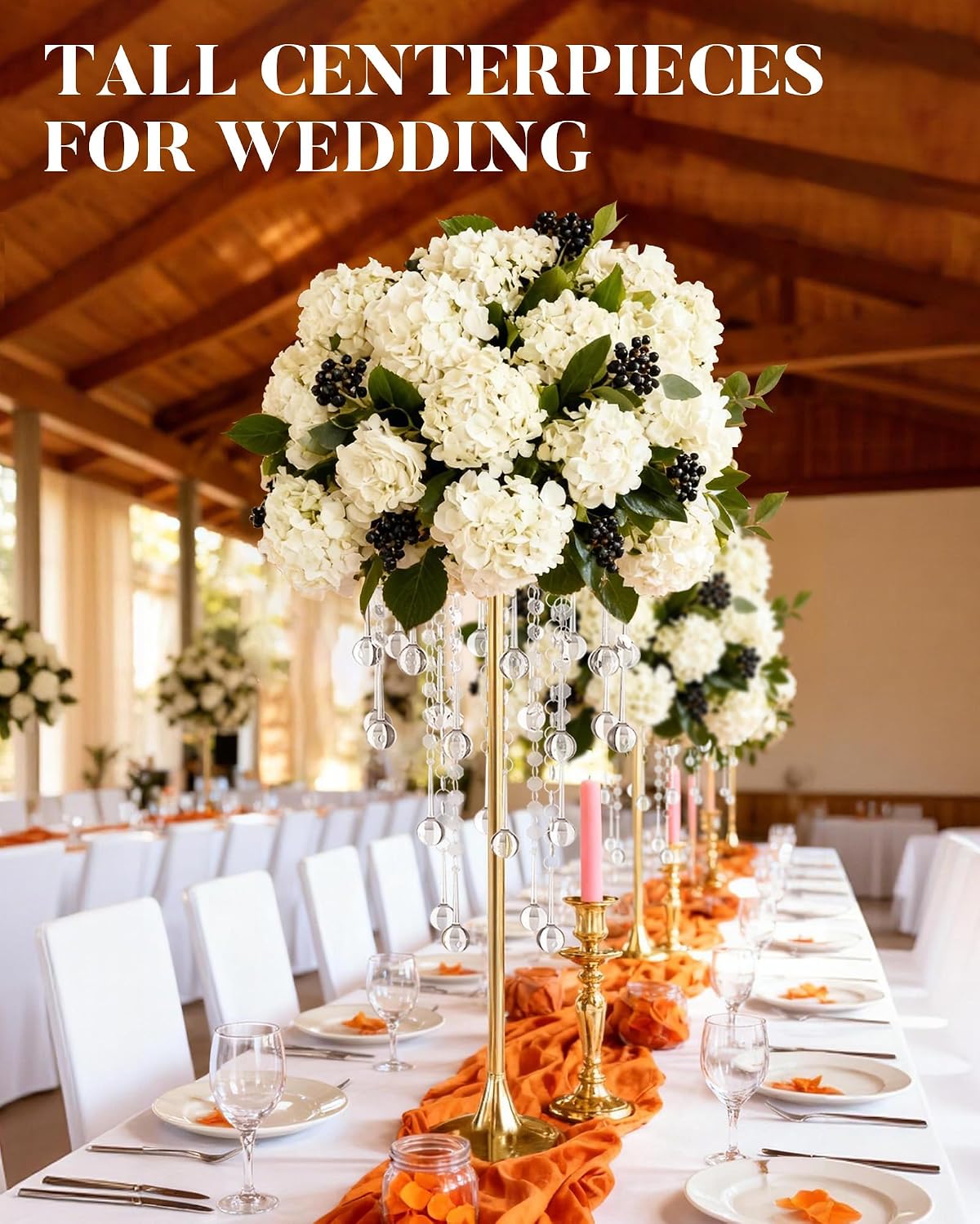 12 Pcs Tall Gold Crystal Wedding Centerpieces for Tables - 29.53' Tall Flower Stand for Wedding with Crystal Gold Vases for Centerpieces - 108g Weighted Base (Bases para Centros De Mesa)