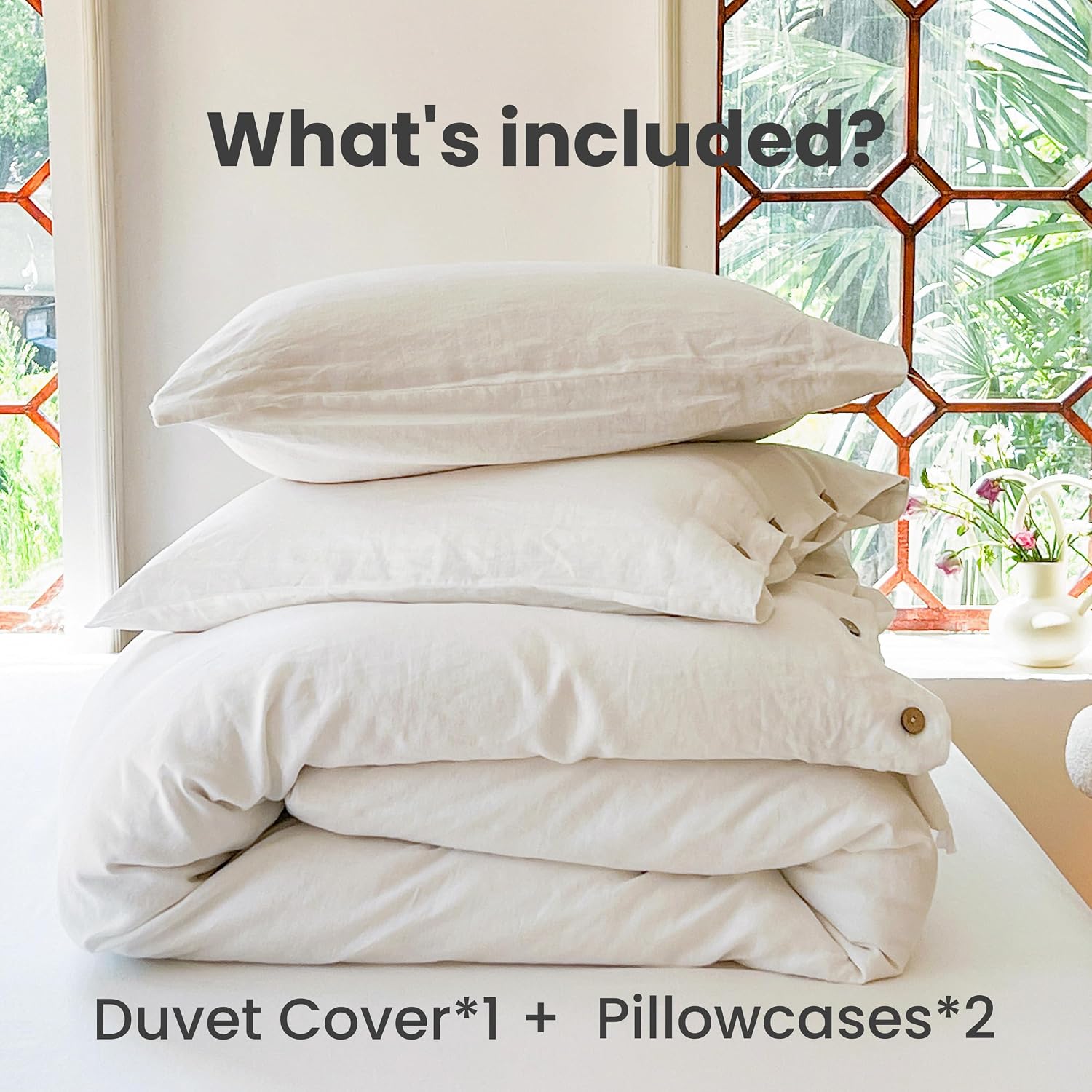 Simple&Opulence 100% Linen Duvet Cover Set 2pcs with Coconut Button Closure Natural French Washed Flax Solid Color Soft Breathable Farmhouse Bedding - White, Twin Size