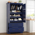 Freestanding Kitchen Pantry Storage Cabinet, 72.6''H Tall Wooden Kitchen Organizers with 2 Doors, Pull-Out Trays, 2 Drawers and Cake Pan Storage for Dining Room Living Room (Blue-1.12)