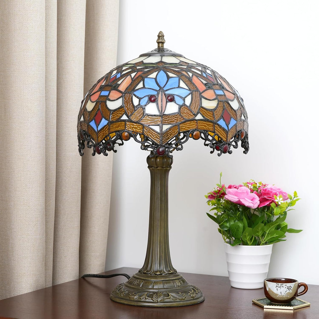 Tiffany Lamp Stained Glass Table Lamp Antique Desk Light for Bedside Nightstand Bedroom Living Room Home Office Unique Cute Accent Decor Light Include LED Bulb