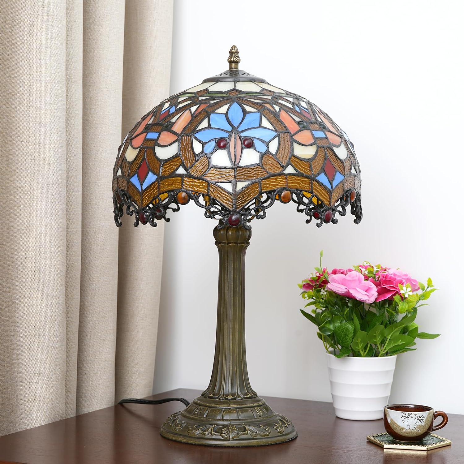 Tiffany Lamp Stained Glass Table Lamp Antique Desk Light for Bedside Nightstand Bedroom Living Room Home Office Unique Cute Accent Decor Light Include LED Bulb