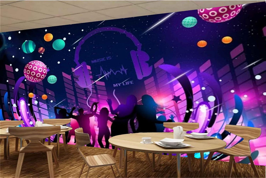 MWZ3463 Musical Show Instruments Bubbles Stars HD 3D Wallpaper for Disco Club Karaoke[17 ft x 16 ft] / [518 cm x 488 cm]