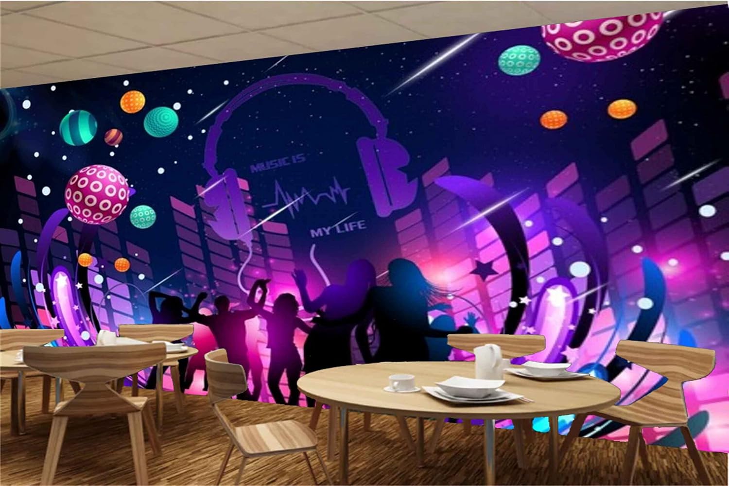 MWZ3463 Musical Show Instruments Bubbles Stars HD 3D Wallpaper for Disco Club Karaoke[18 ft x 15 ft] / [549 cm x 457 cm]