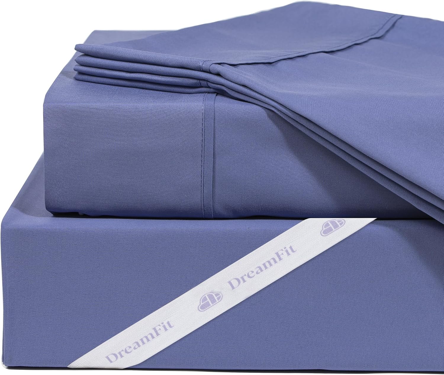 DreamFit DreamChill Cooling Bamboo Sheets for Hot Sleepers with Elastic Corner Straps 20 inch Extra Deep Pocket Breathable Silky Soft 100% Crafted in USA Full XL Sheet Set Blue