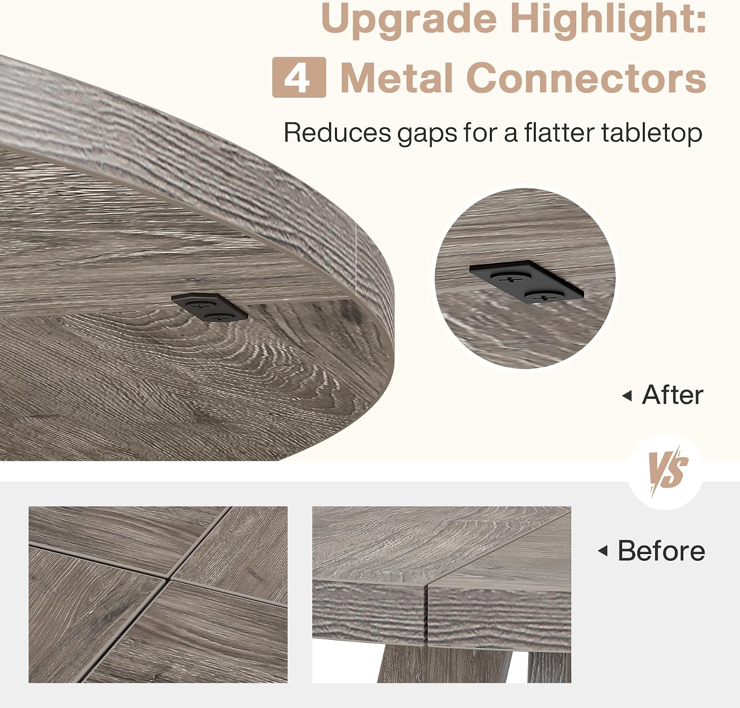 Tribesigns Farmhouse Dining Table, 47 Inch Round Dinner Table for 4 (Grey)