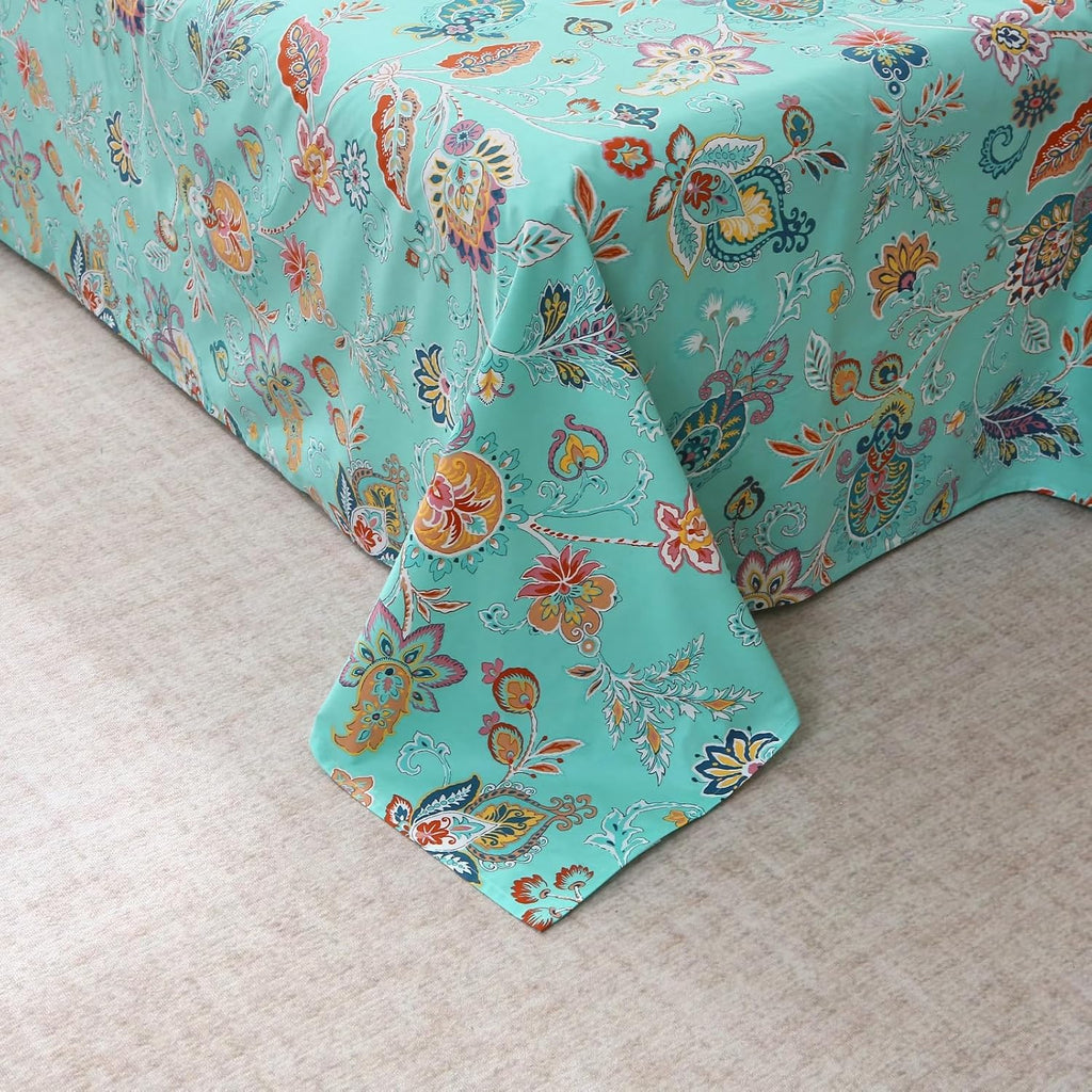 ABREEZE Sheets Set Blue Floral Bedding Rustic Flower Botanical Bed Sheet Set Vintage Farmhouse Bedding 100% Cotton Ultra Soft Breathable Beddings with Deep Pocket Fitted Sheet 4Pcs, King Size