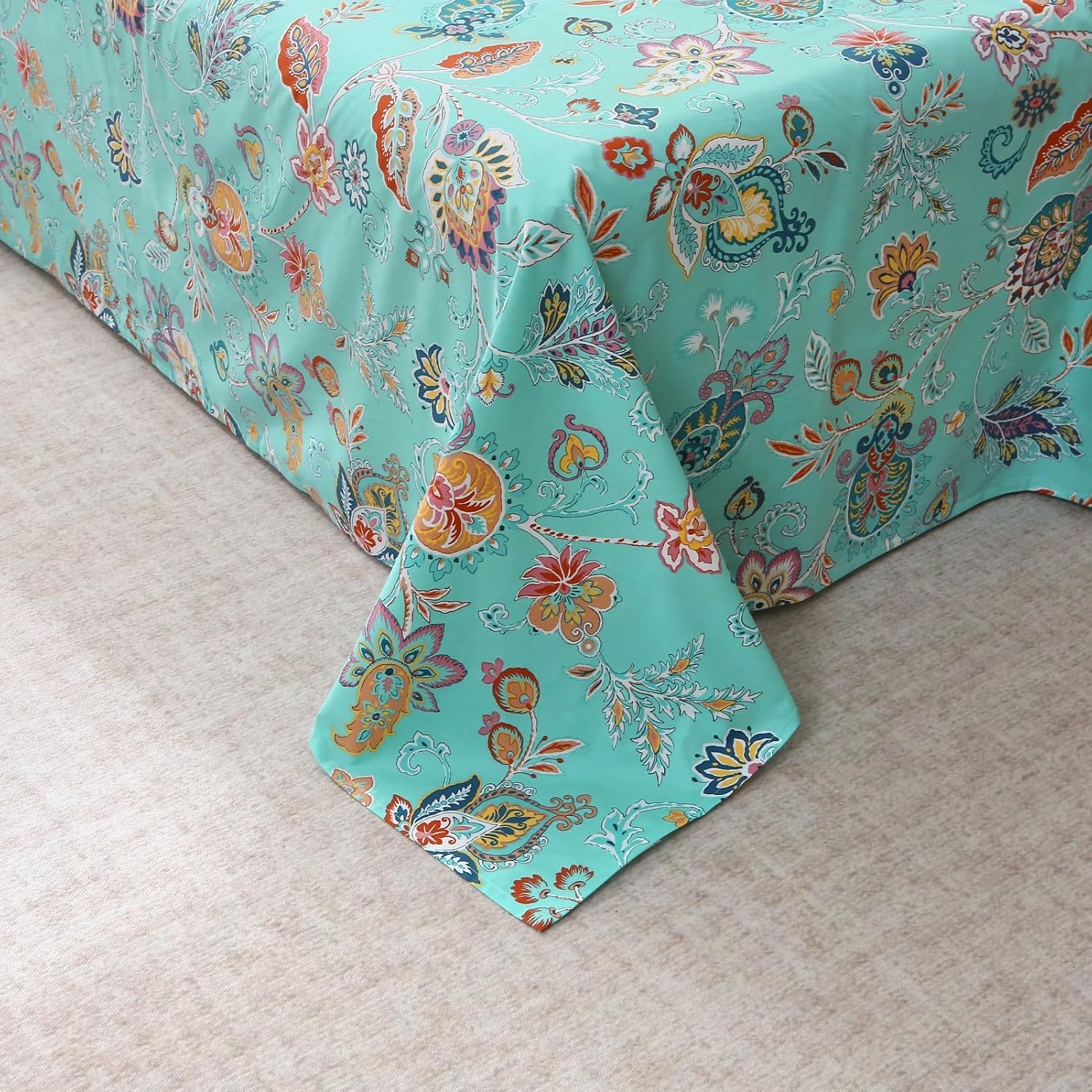 ABREEZE Sheets Set Blue Floral Bedding Rustic Flower Botanical Bed Sheet Set Vintage Farmhouse Bedding 100% Cotton Ultra Soft Breathable Beddings with Deep Pocket Fitted Sheet 4Pcs, King Size