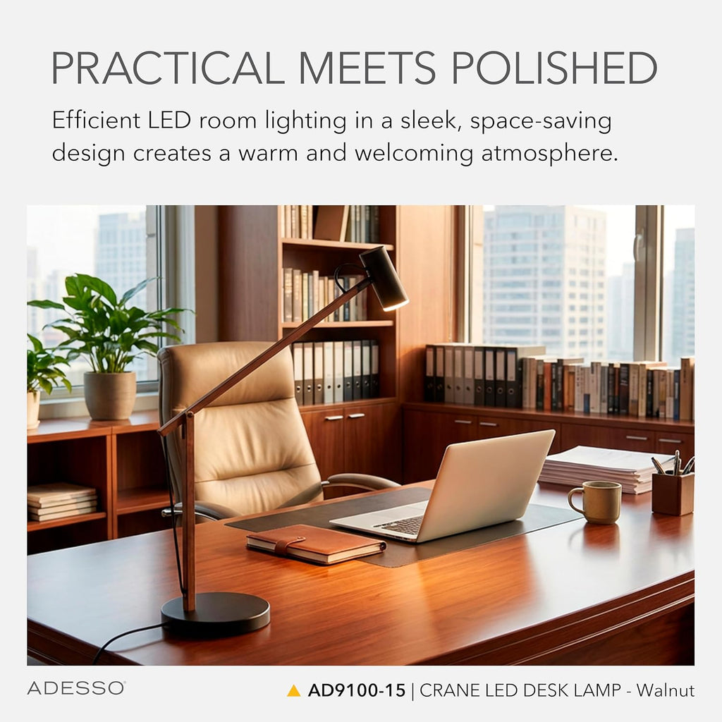 ADS360 AD9100-15 Crane LED Desk Lamp,Walnut/Black