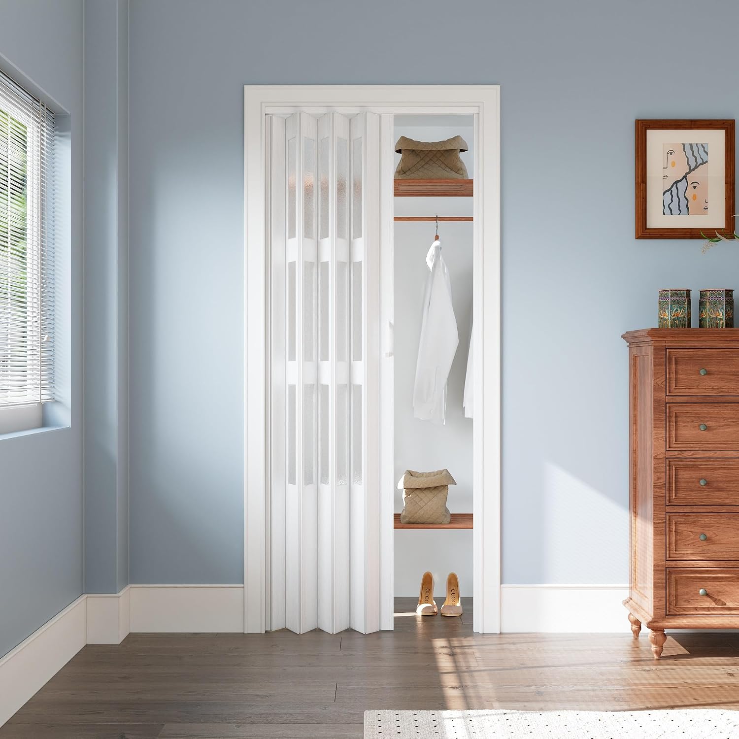 36' x 80' Accordion Door Interior, Arylic Glass Powerful Magnetic Folding Door and Hardware Kit Included, Multifold Bifold Closet Doors for Closet Bathroom Doorway 24-36' x 80'