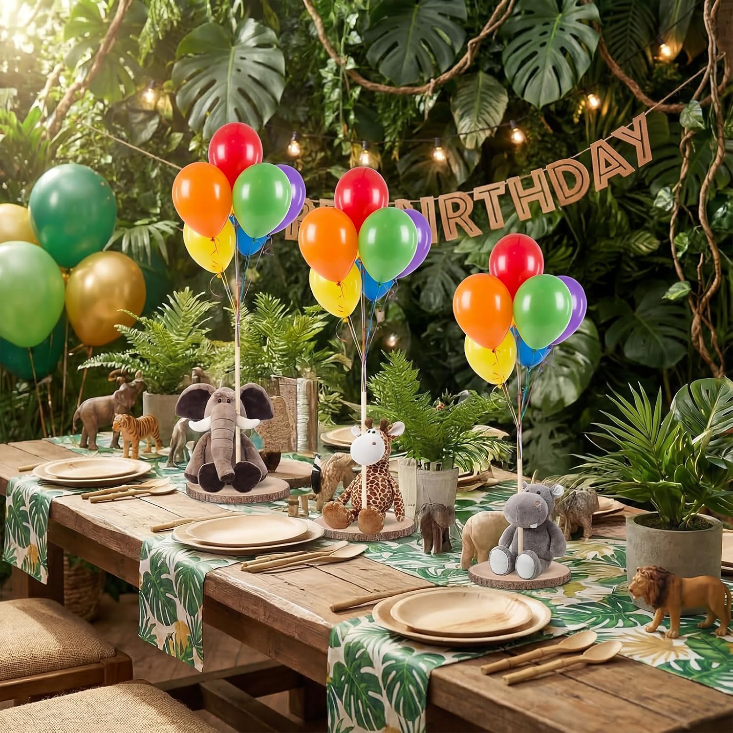 Canlierr 12 Set Animal Centerpieces for Baby Shower Decor Includes Wooden 23-26in Animal Rounds Circles Slices with Stick DIY Craft Birthday Wedding Gender Party Table Decorations