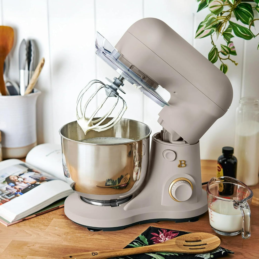 3.5 Qt Stand Mixer, 300W Powerful Motor, Tilt-Head Design with Stainless Steel Bowl, 12 Speeds, Includes Dough Hook Whisk Beater for Baking Mixing (Porcini Taupe)